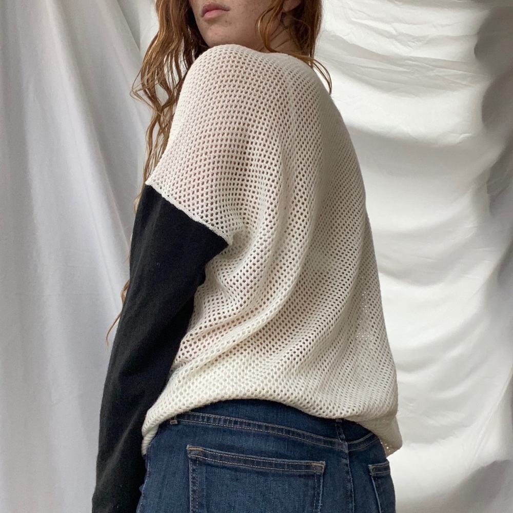 French connection color block mesh sweater